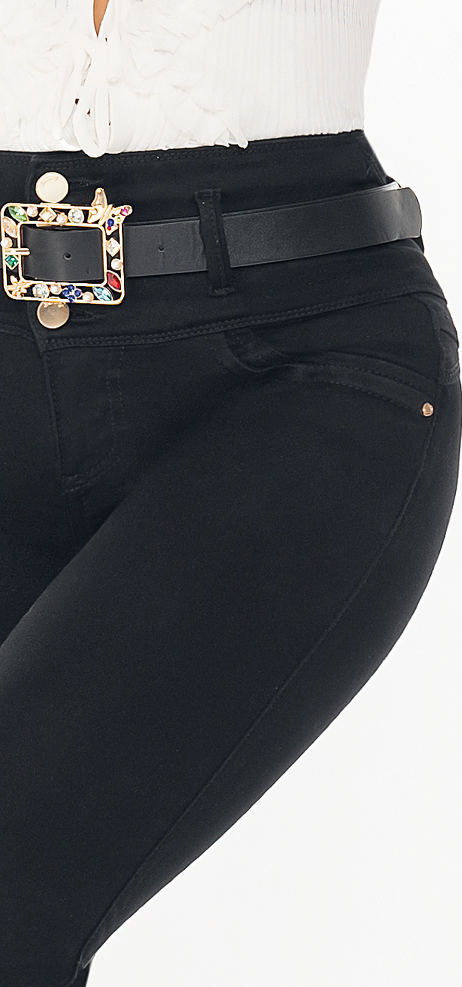 Ref. 700-1783 Straight leg jeans. High waist tummy control. Black shade