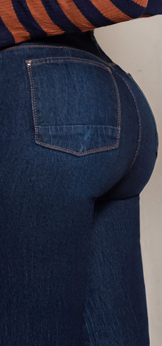 Ref. 700-1684 Jeans palazzo. Tiro alto 1 botón. Tono azul industrial
