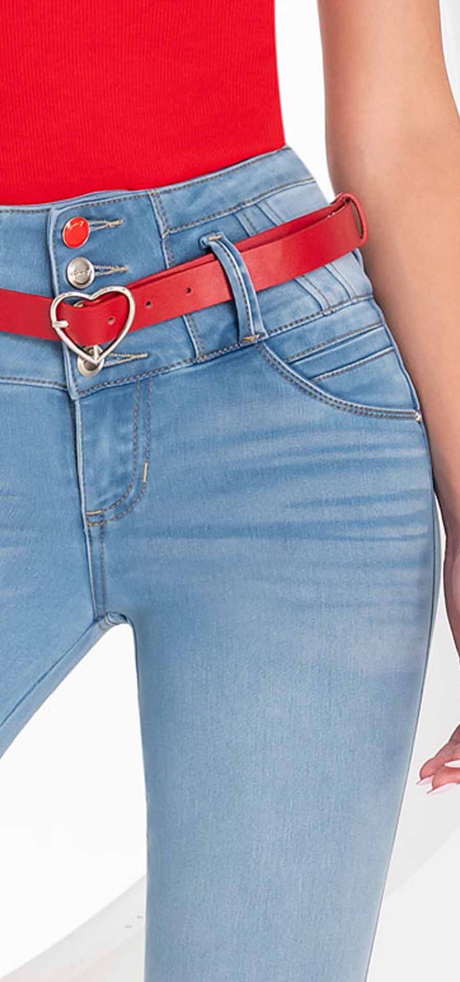 Ref. 700-1757 Tube leg jeans. High waist tummy control. Light blue wash