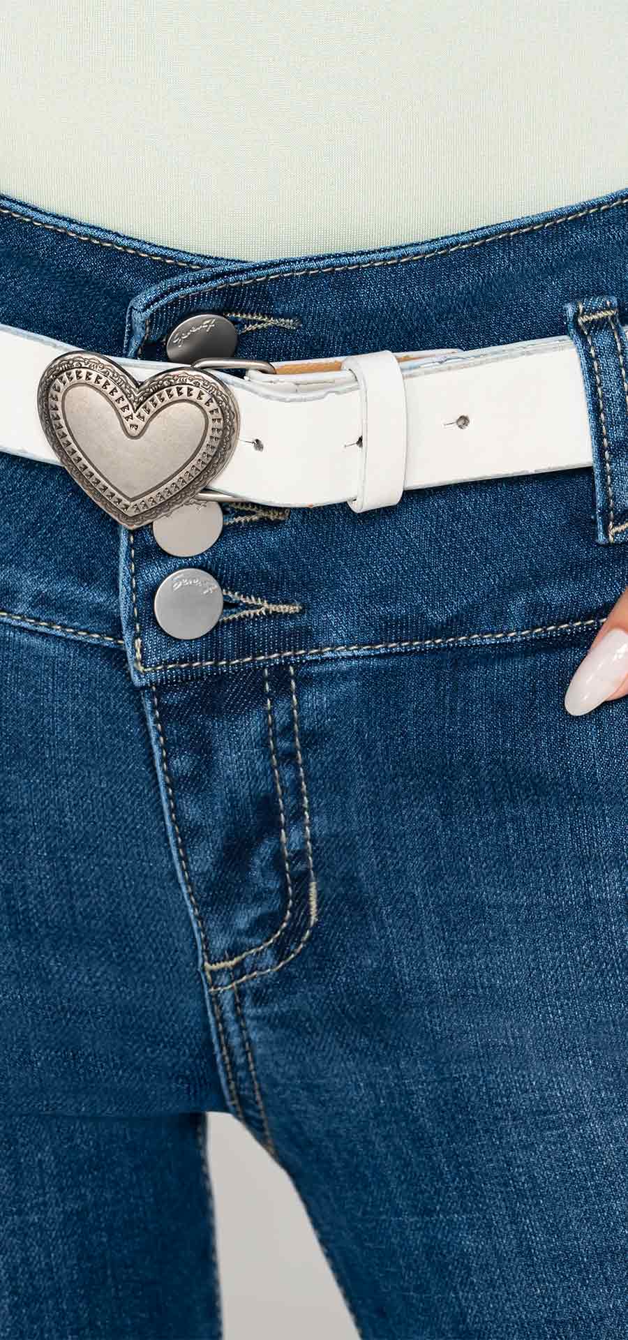 Ref. 700-1812 Jeans bota campana. Pretina alta control abdomen. Tono azul medio