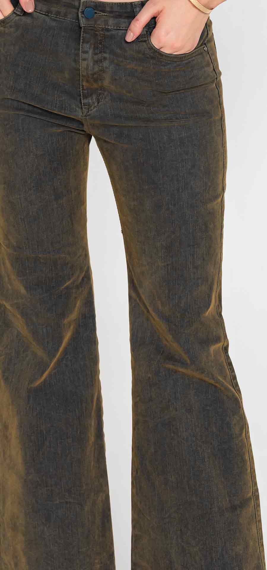 Ref. 700-1813 Semi-rigid palazzo jeans. High-waisted, 1 button. Suede-finish denim with distressing