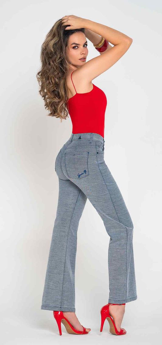 Ref. 700-1816 Jeans palazzo. Tiro alto 1 botón. denim al revés