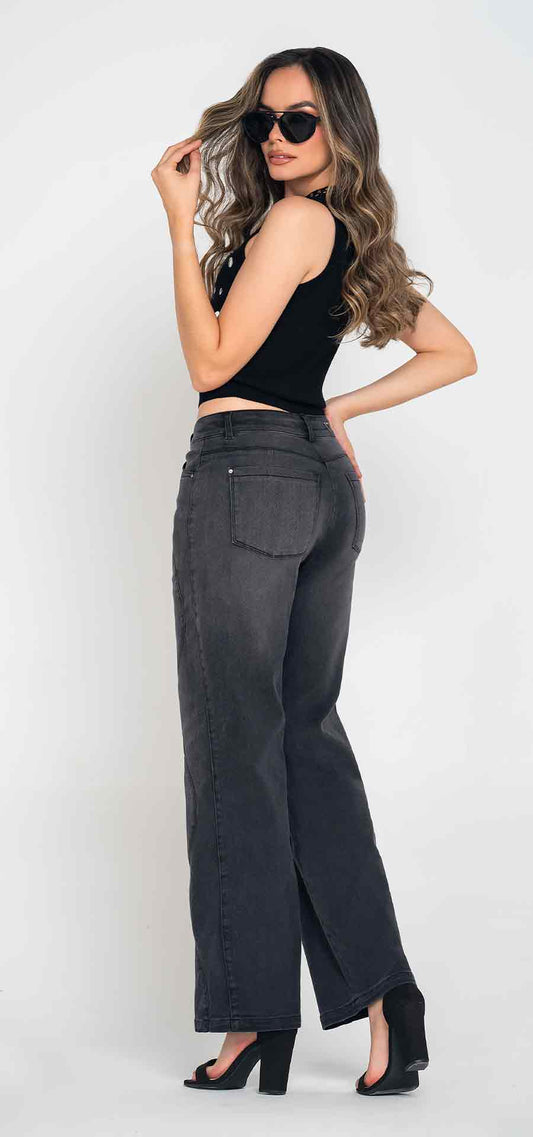 Ref. 700-1820 Jeans palazzo. Tiro alto 1 botón. gris medio oscuro