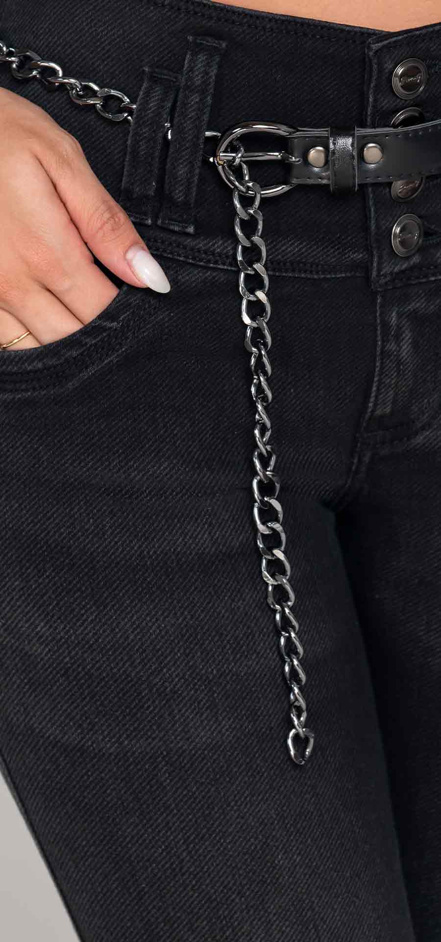 Ref. 700-1822 Jeans bota tubo. Pretina alta control abdomen. Tono gris oscuro