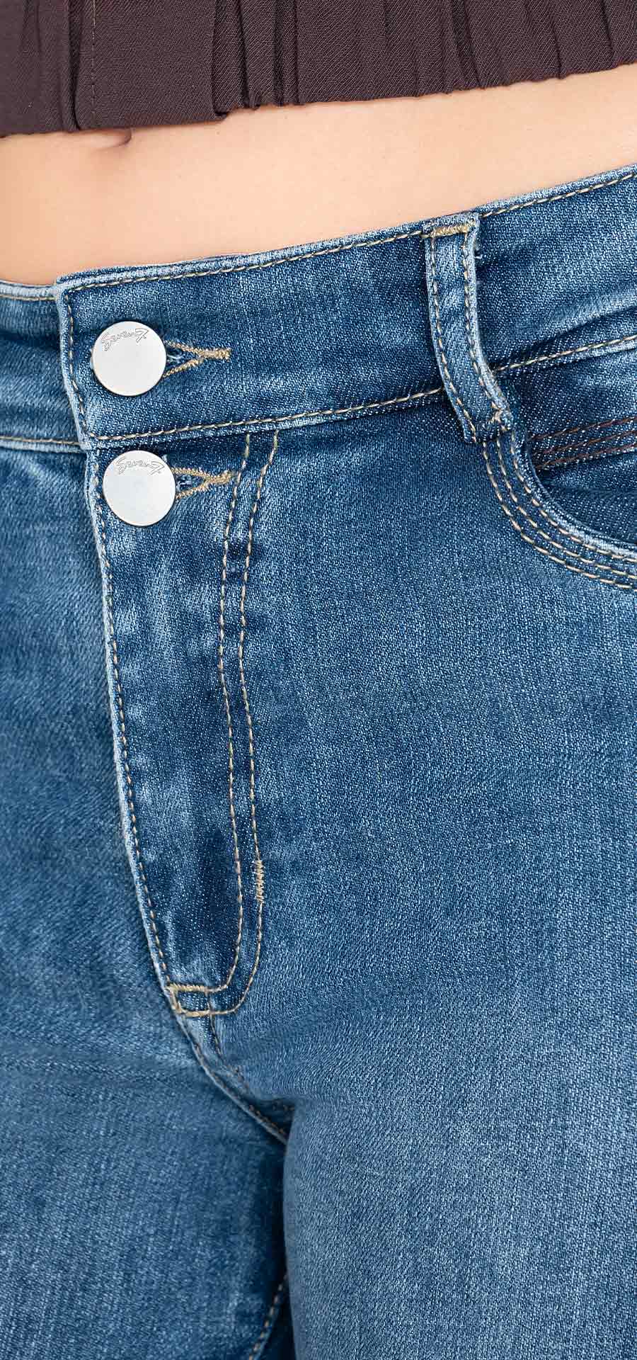 Ref. 700-1828 Jeans bota skinny. tiro alto 1 botón. Tono medio claro