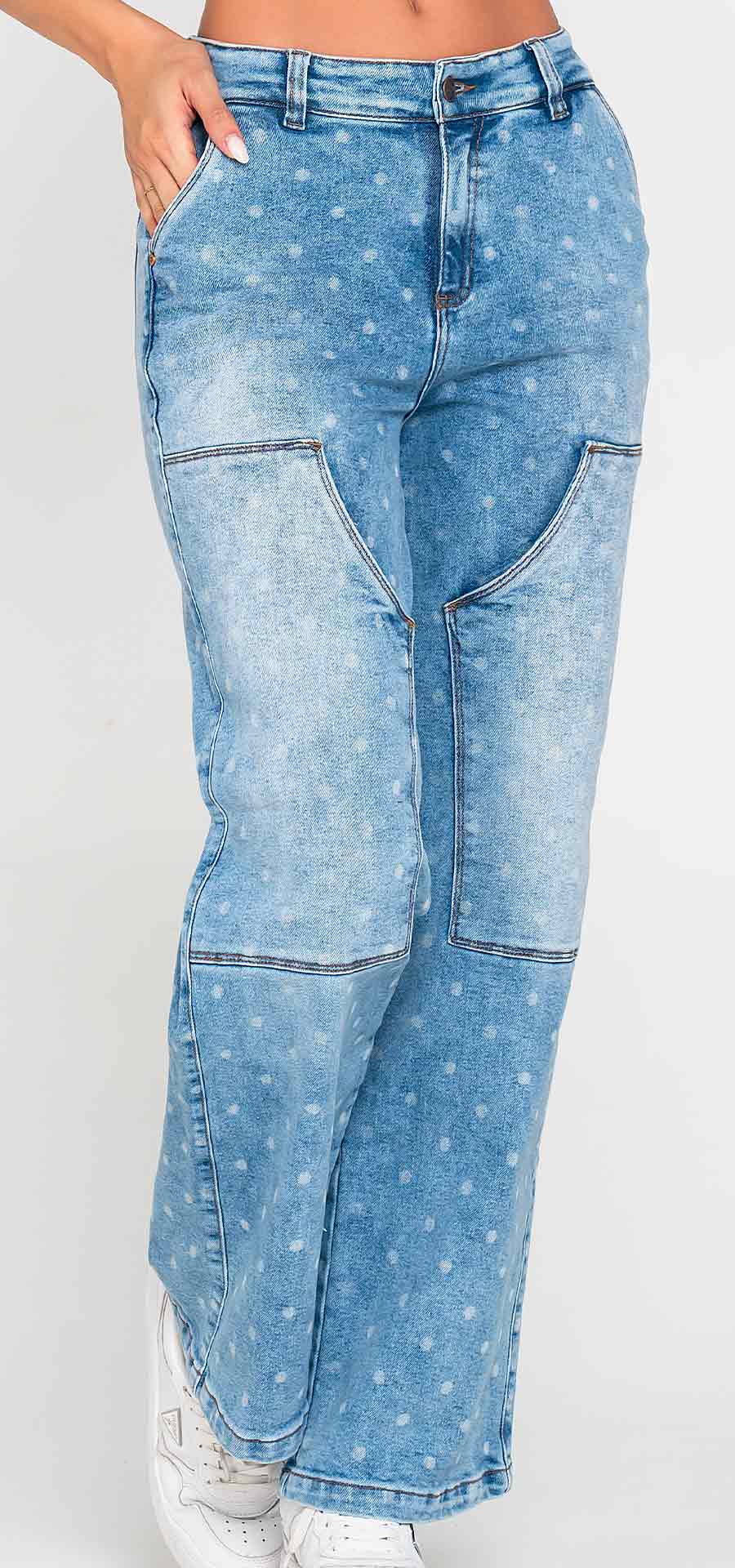 Ref. 700-1848 Jeans palazzo. Tiro alto 1 botón. Tono azul claro