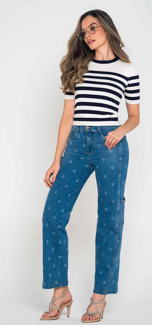 Ref. 700-1849 Jeans palazzo. Tiro alto 1 botón. azul medio