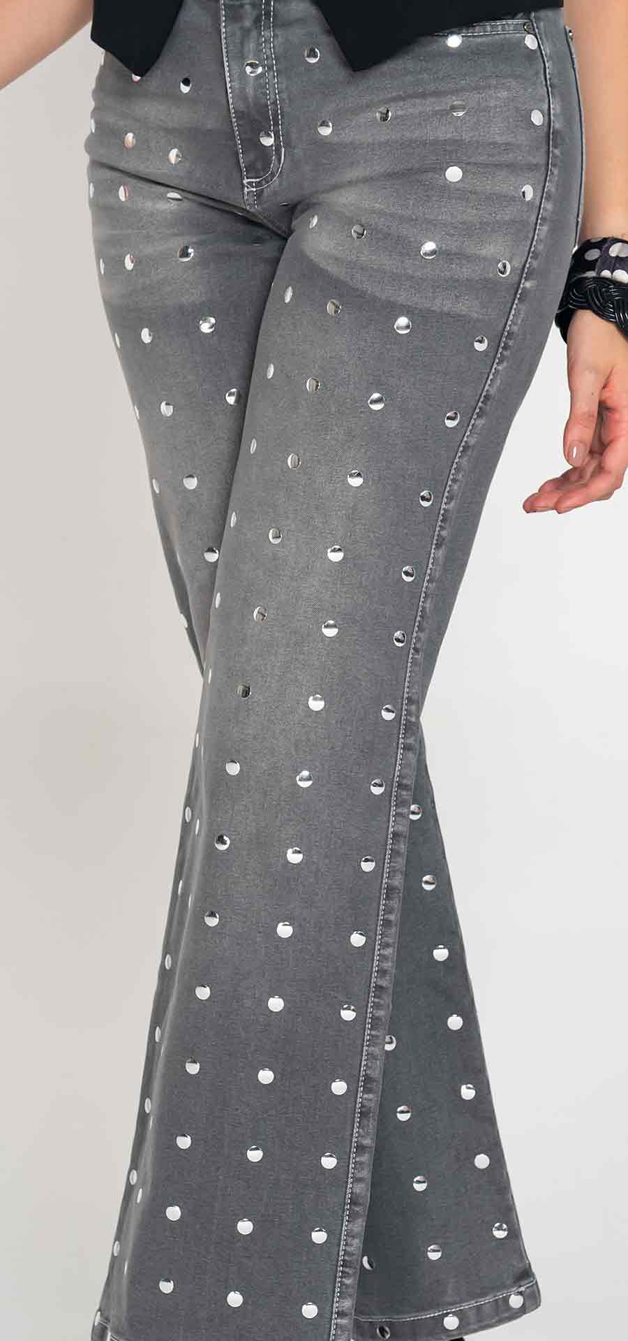 Ref. 700-1853 Jeans palazzo. Tiro alto 1 botón. gris claro