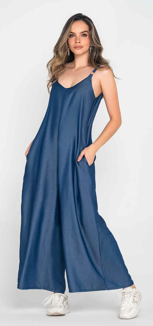 Ref. R-012 Enterizo en tencel. Tono azul denim.