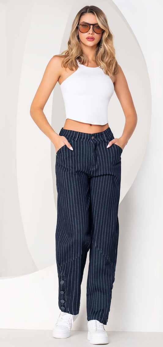 Ref. 700-1772 Jeans mom fit. Tiro alto 1 botón. azul oscuro