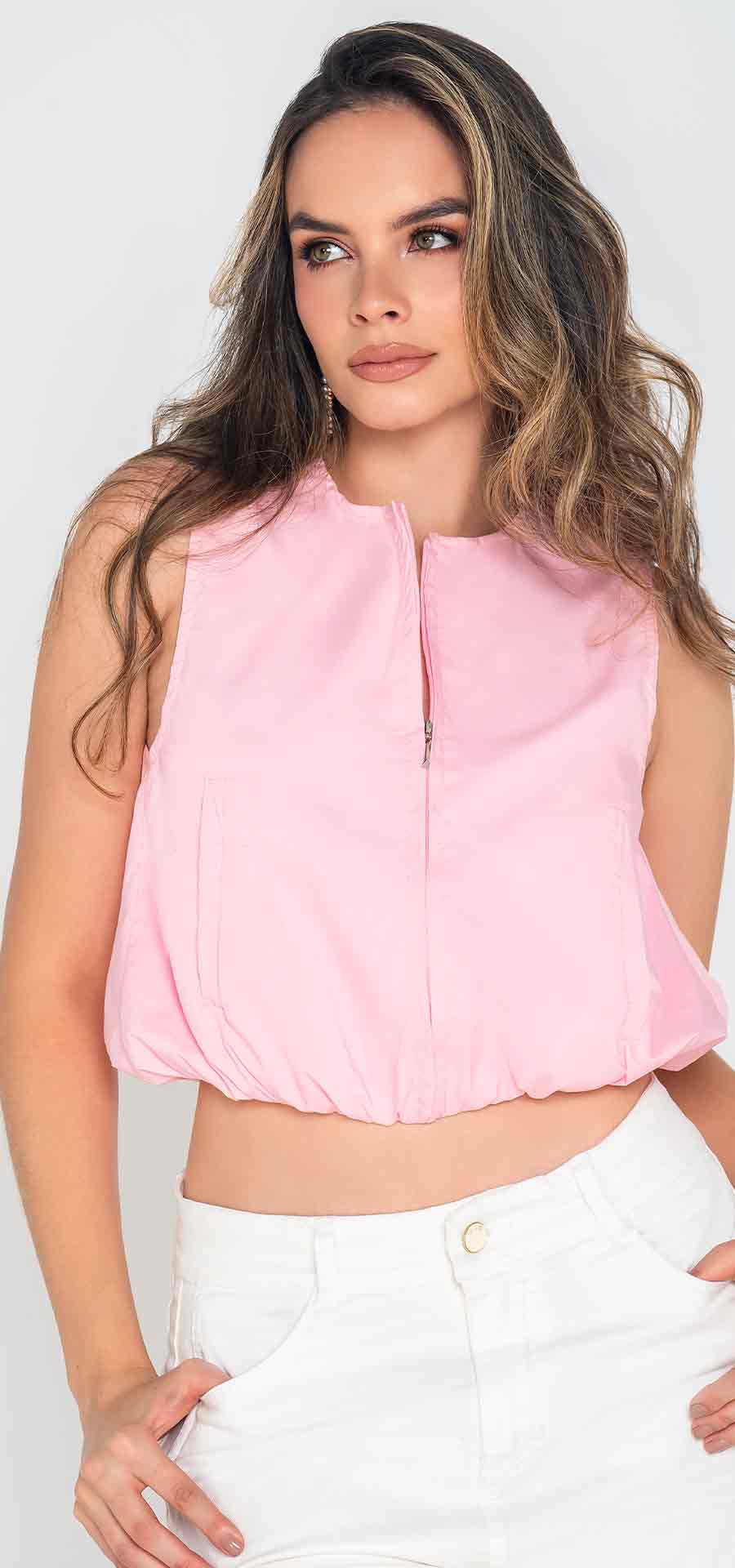 Ref. V-069 Blusa ajustada licrada. Tono Rosado