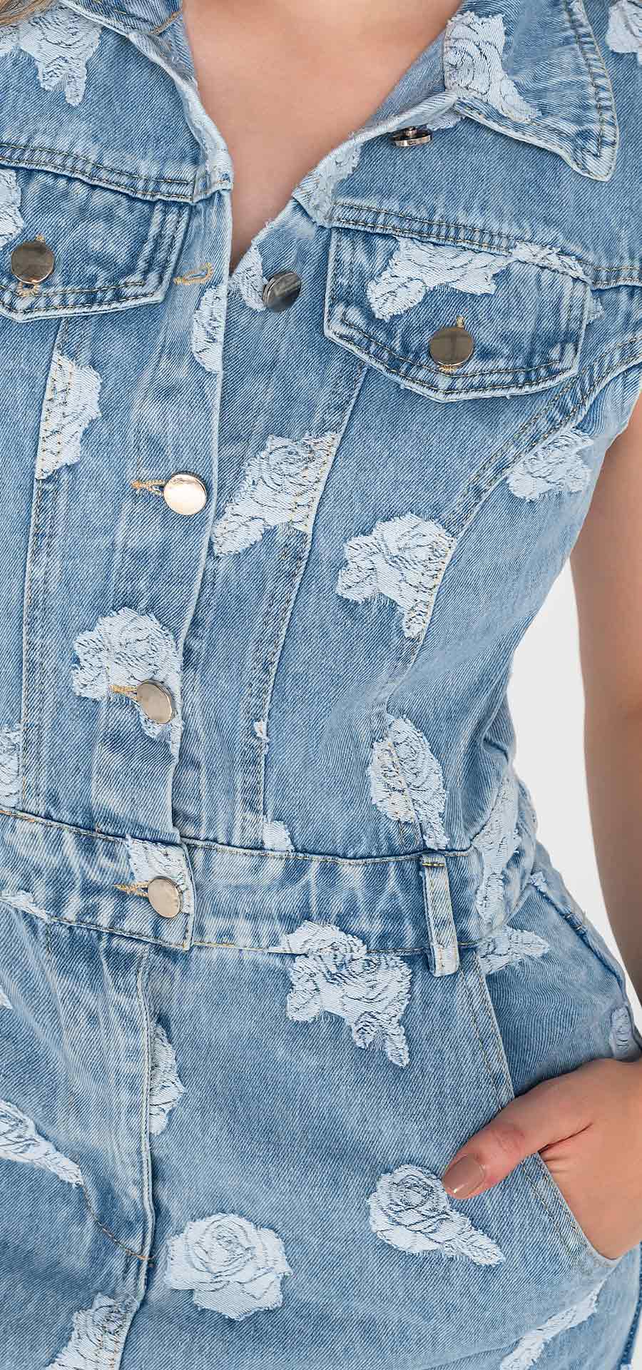 Ref. V-070 Vestido enterizo en denim tipo jacquard con abertura.