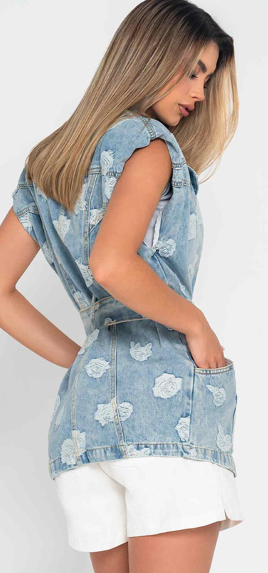 Ref. V-071 Maxi chaleco en denim tipo jacquard.