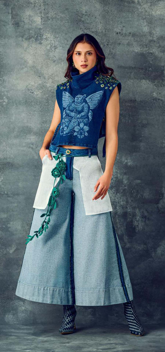 Ref. BFW-033 Pantalon tipo culotte. Botero. Composición demin 98/2