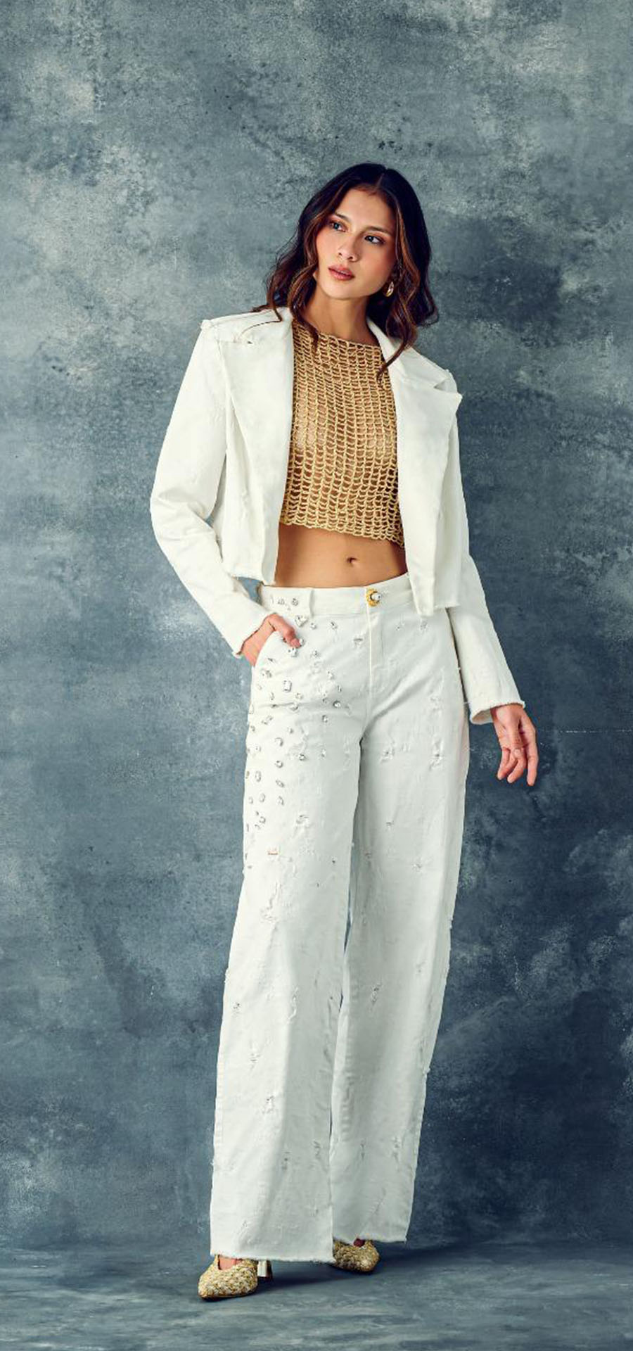 Ref. BFW-032 Jeans Palazzo El Poporo. Composición 98/2, tono blanco