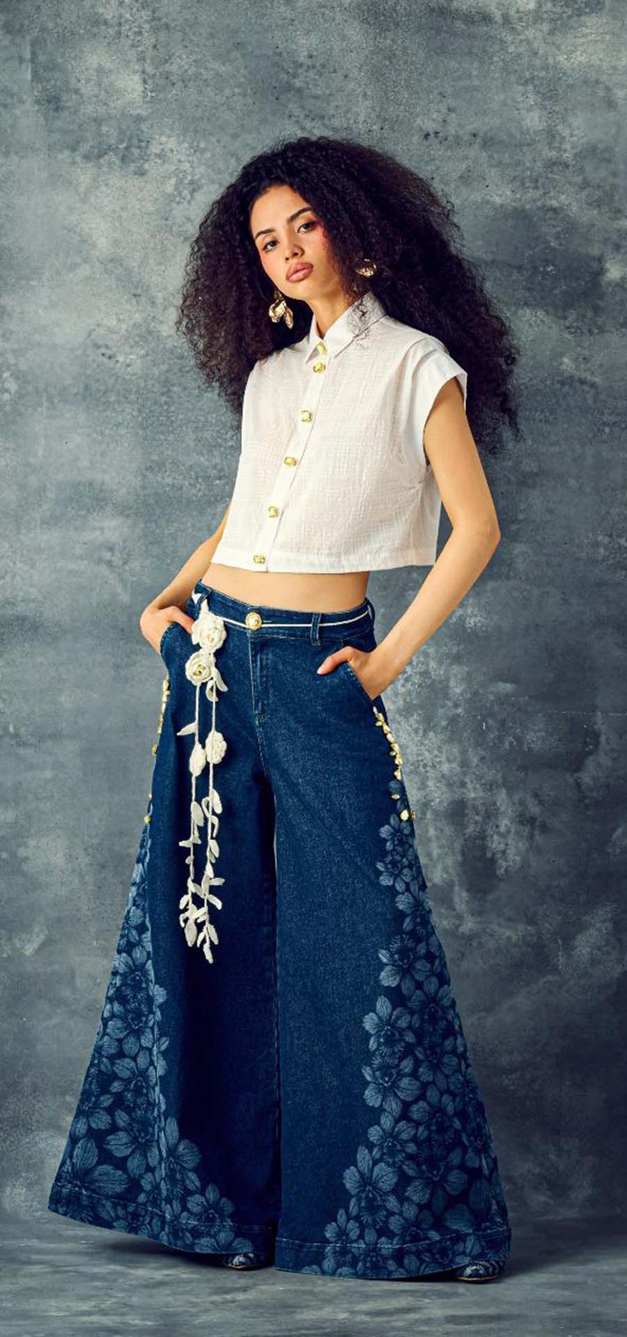 Ref. BFW-031 Jeans Palazzo Orquídea Mariposa. Composición 98/2 sin accesorio